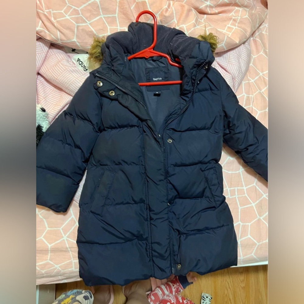 Girls XS Gap Goose Down Puffer Jacket dark Blue wore